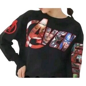 Disney Park Marvel Avengers Letters Graphic Black Crew Sweatshirt Women Sz XL